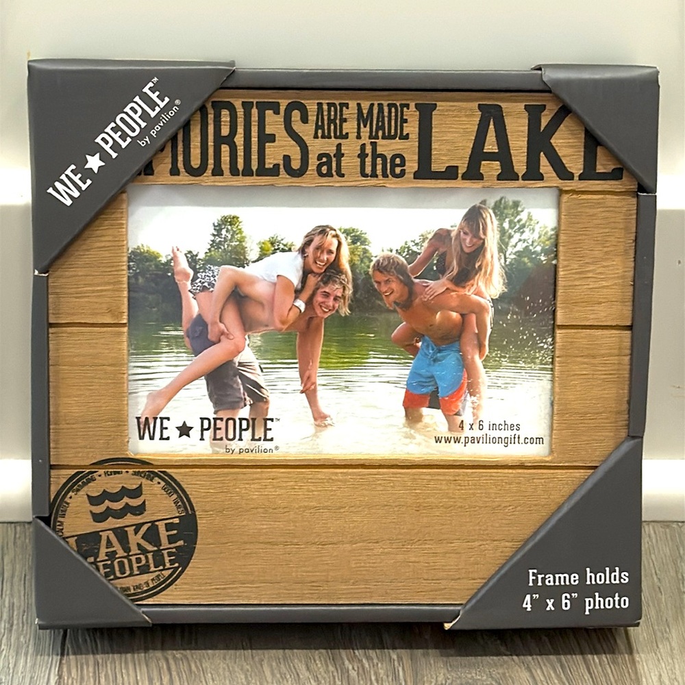 WE People Memories Are Made at the Lake Rustic Wooden Photo Frame Holds 4”x6” - Picture 2 of 7